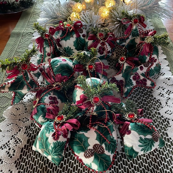 Bejeweled Christmas Ornaments. Fabric with faux jewels, beads and greenery. 15 - Picture 10 of 11
